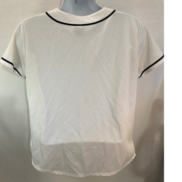 Majestic Indians Baseball Jersey White Button-Up Medium Red Navy Logo - Picture 2 of 9